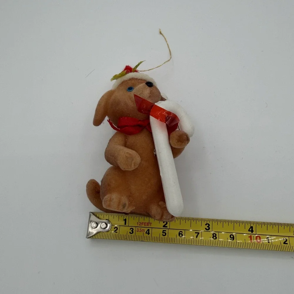 Vintage Flocked Christmas Ornament Set 4 Dog‎ Penguin Cat Holiday Decor